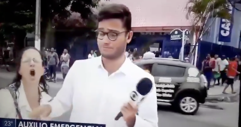 Mulher invade transmissão da Globo aos gritos de ‘Globo lixo’