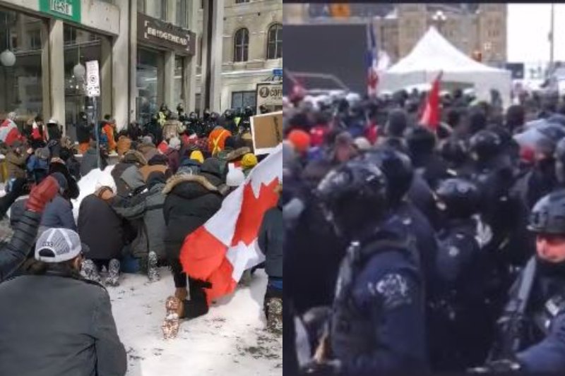 Caminhoneiros se ajoelham e oram antes de serem presos no Canadá; veja vídeo