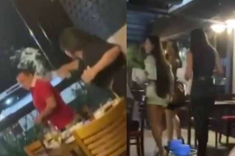 Barraco em churascaria: mulher flagra marido com novinhas 'caçadoras de picanha'; veja vídeo