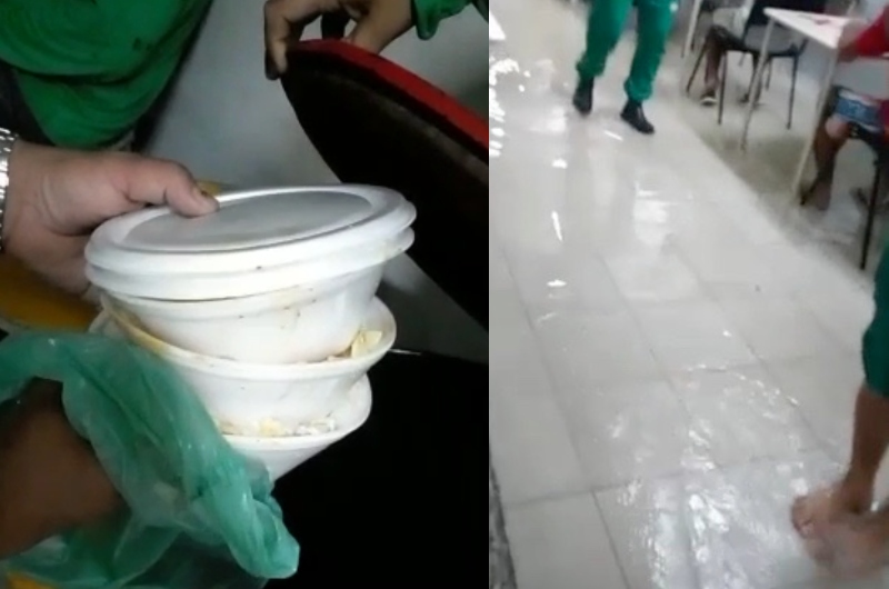 Exclusivo: funcionários desistem de jantar em empresa após marmitas estragadas e refeitório alagado; veja vídeos